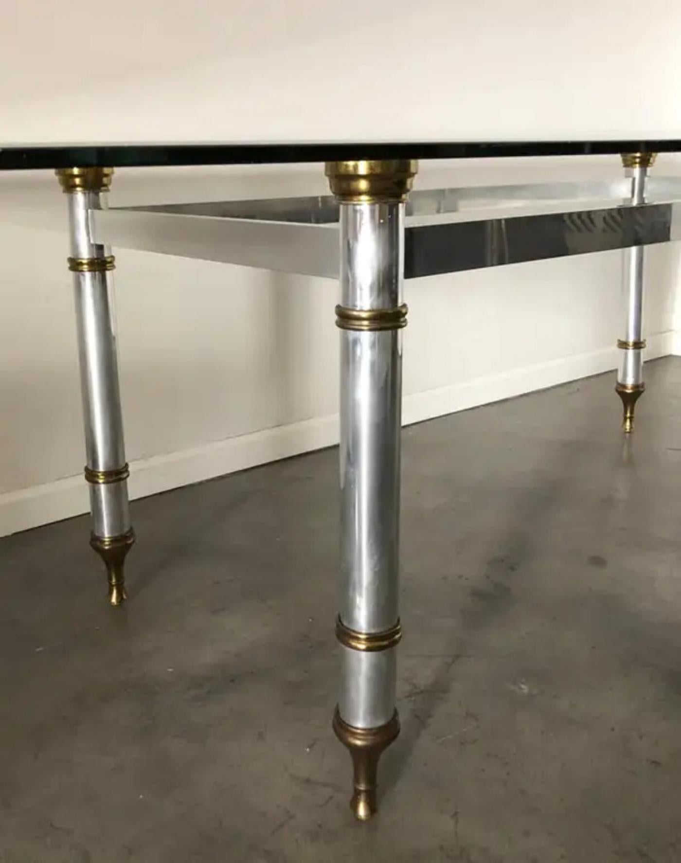 1960s Maison Jansen Steel and Brass Dining Table