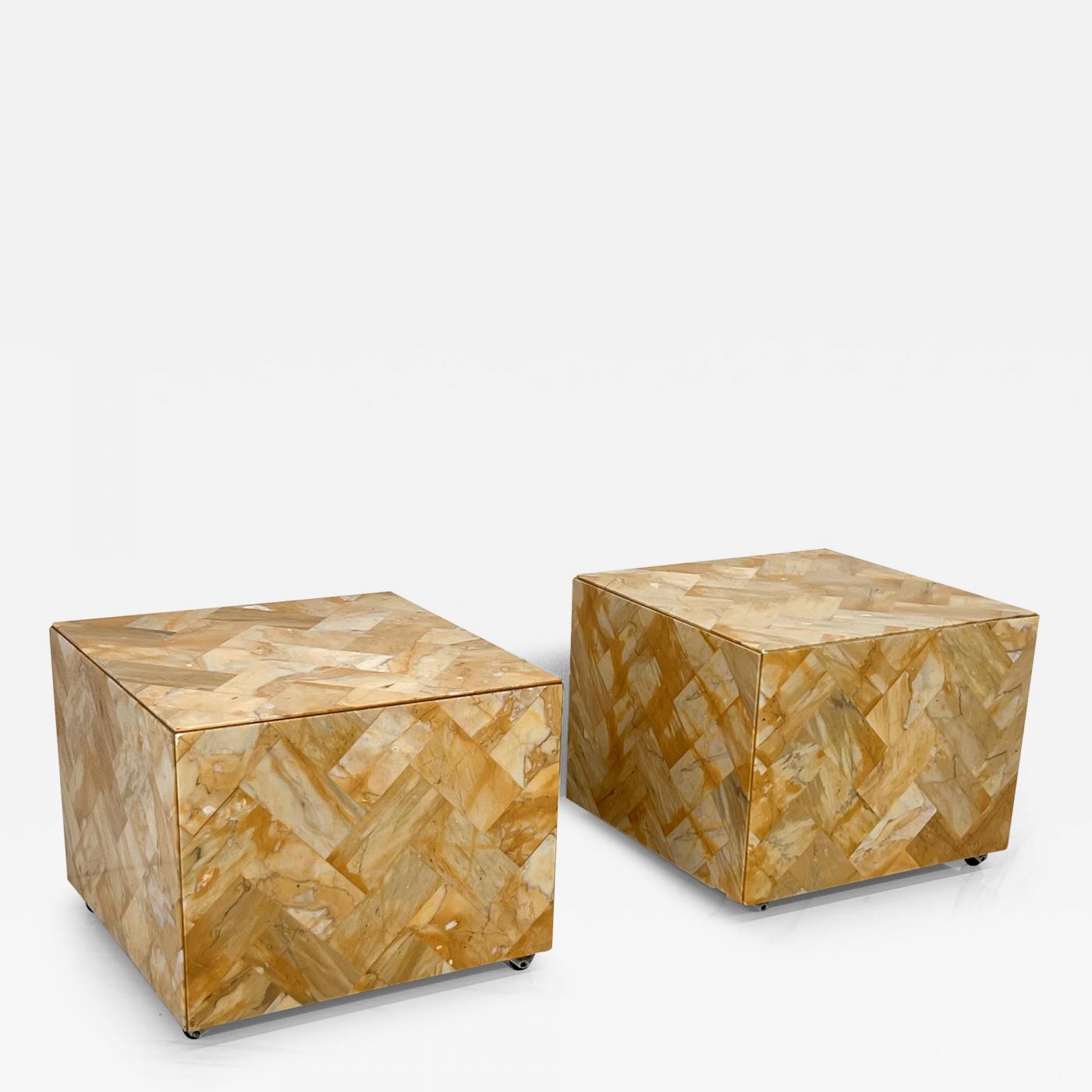 1970's Herringbone Onyx Pedestal Cocktail Tables, A Pair
