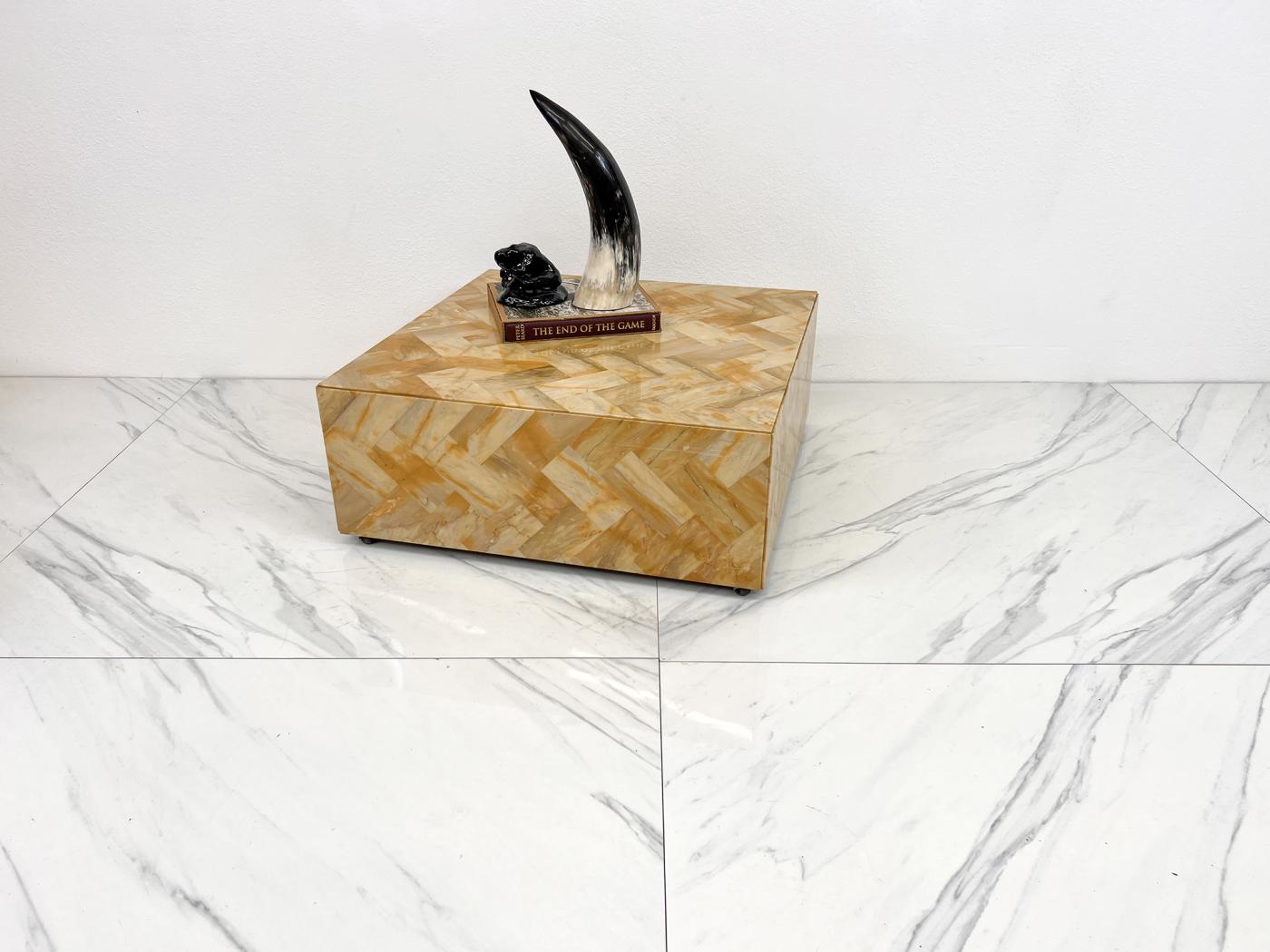 1970's Herringbone Onyx Pedestal Coffee Table