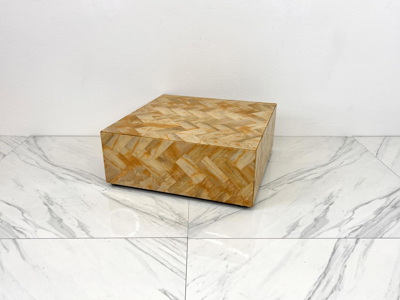 1970's Herringbone Onyx Pedestal Coffee Table