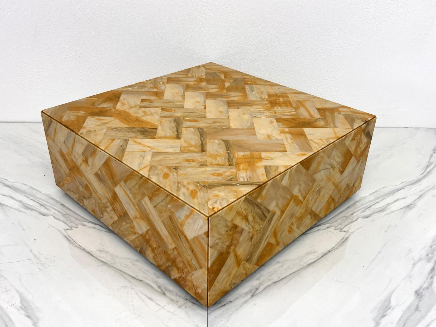 1970's Herringbone Onyx Pedestal Coffee Table