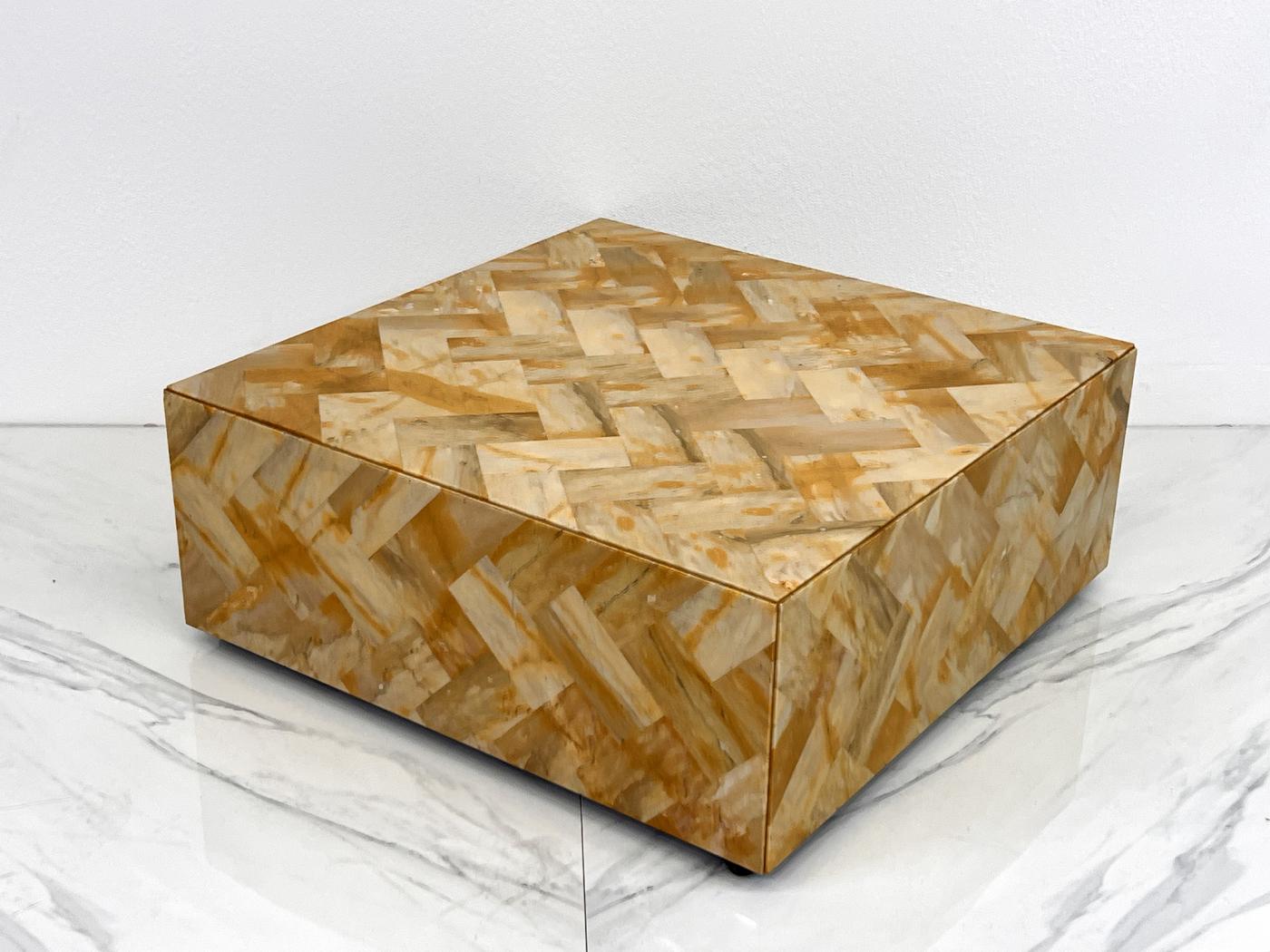 1970's Herringbone Onyx Pedestal Coffee Table