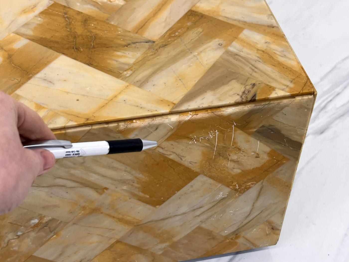 1970's Herringbone Onyx Pedestal Coffee Table