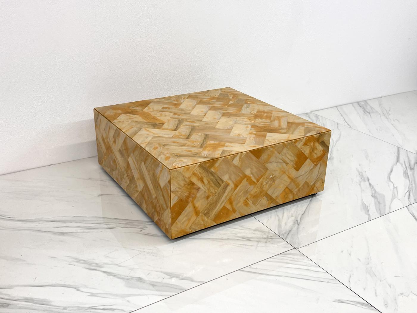 1970's Herringbone Onyx Pedestal Coffee Table