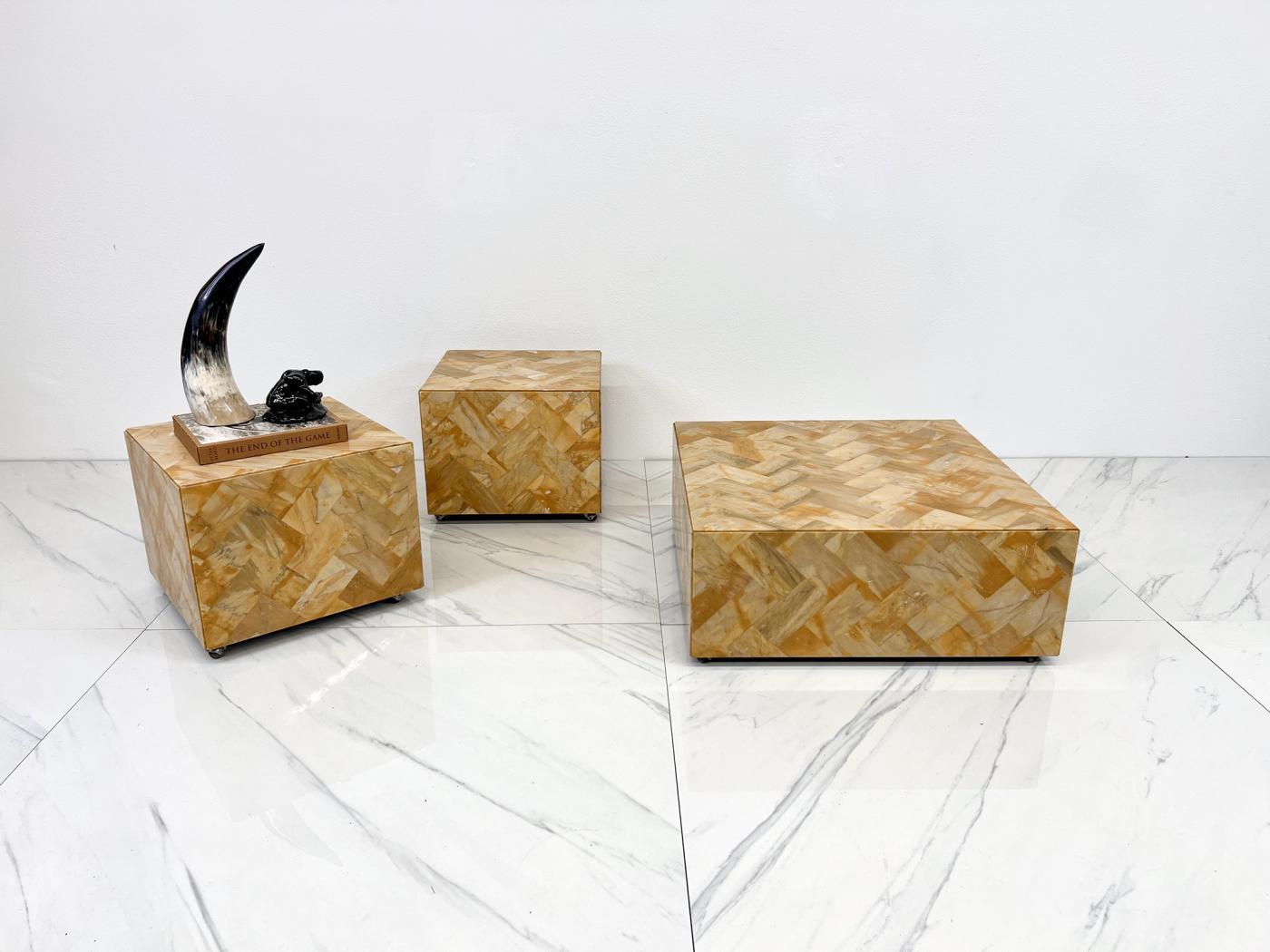 1970's Herringbone Onyx Pedestal Coffee Table