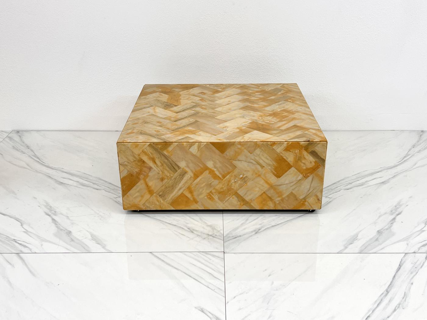 1970's Herringbone Onyx Pedestal Coffee Table