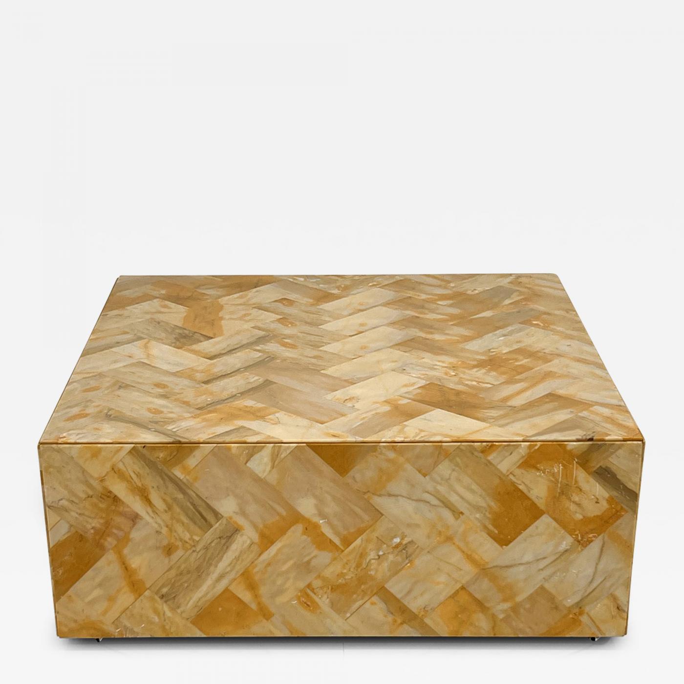 1970's Herringbone Onyx Pedestal Coffee Table