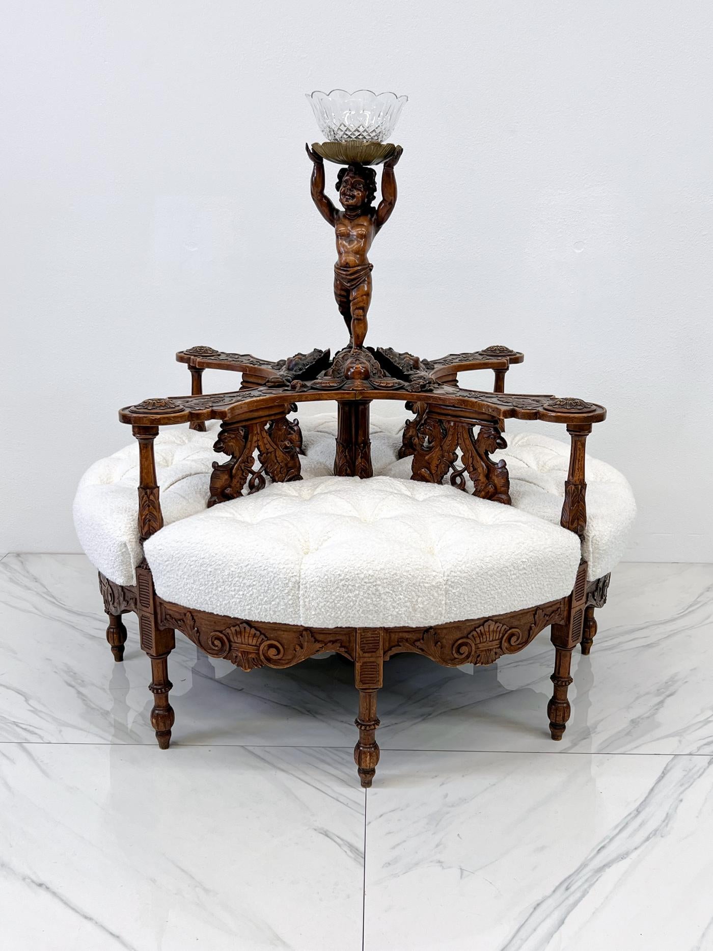 19th Century Carved Conversation Borne Settee Tête-à-tête