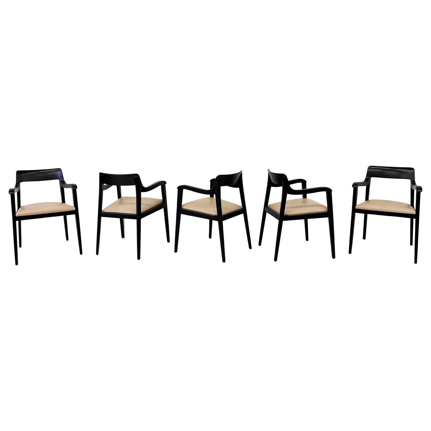 Early Set of 5 Edward Wormley Riemerschmid Chairs, Dunbar Furniture, 1947