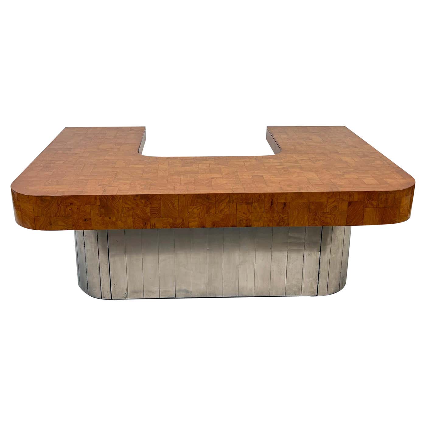 Paul Evans Patchwork Burl and Steel Cityscape Executive Desk, 1970's