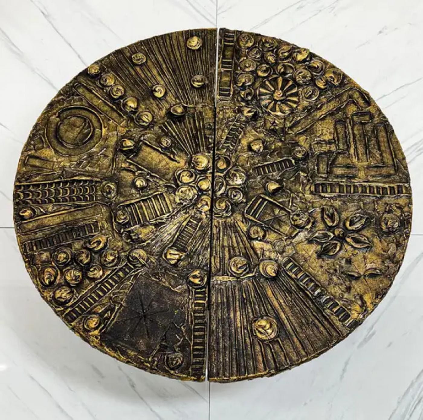 Monumental Adrian Pearsall Brutalist Wall Mounted Disc Dry Bar, 1970's