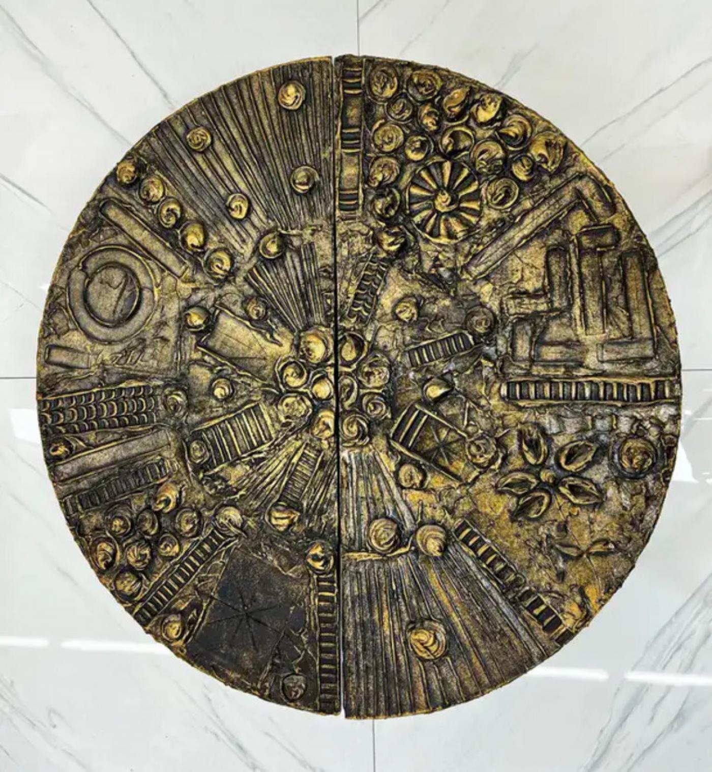 Monumental Adrian Pearsall Brutalist Wall Mounted Disc Dry Bar, 1970's