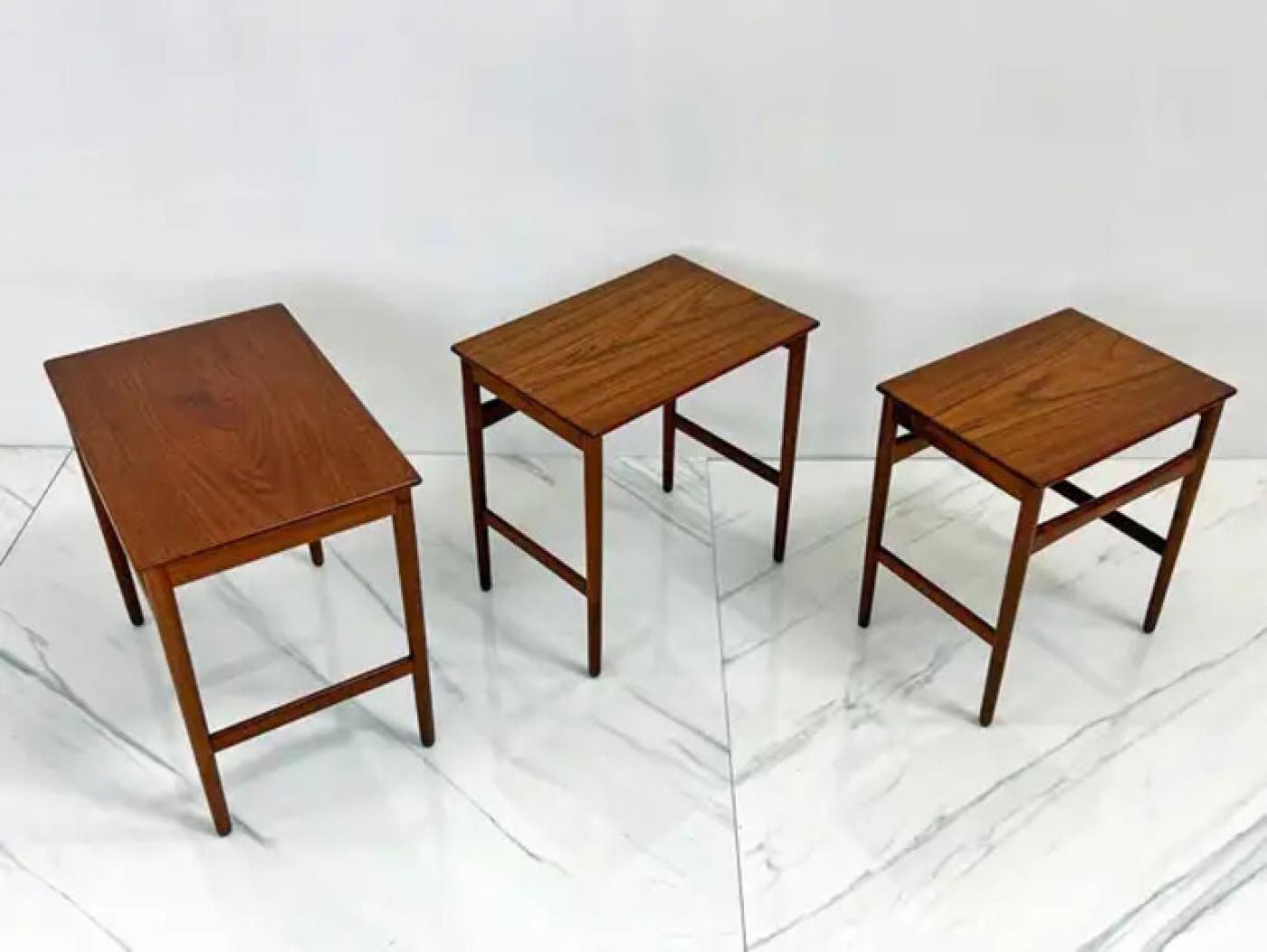 Hans J. Wegner Teak Nesting Tables Set "At-40" for Andreas Tuck, Denmark, 1960s