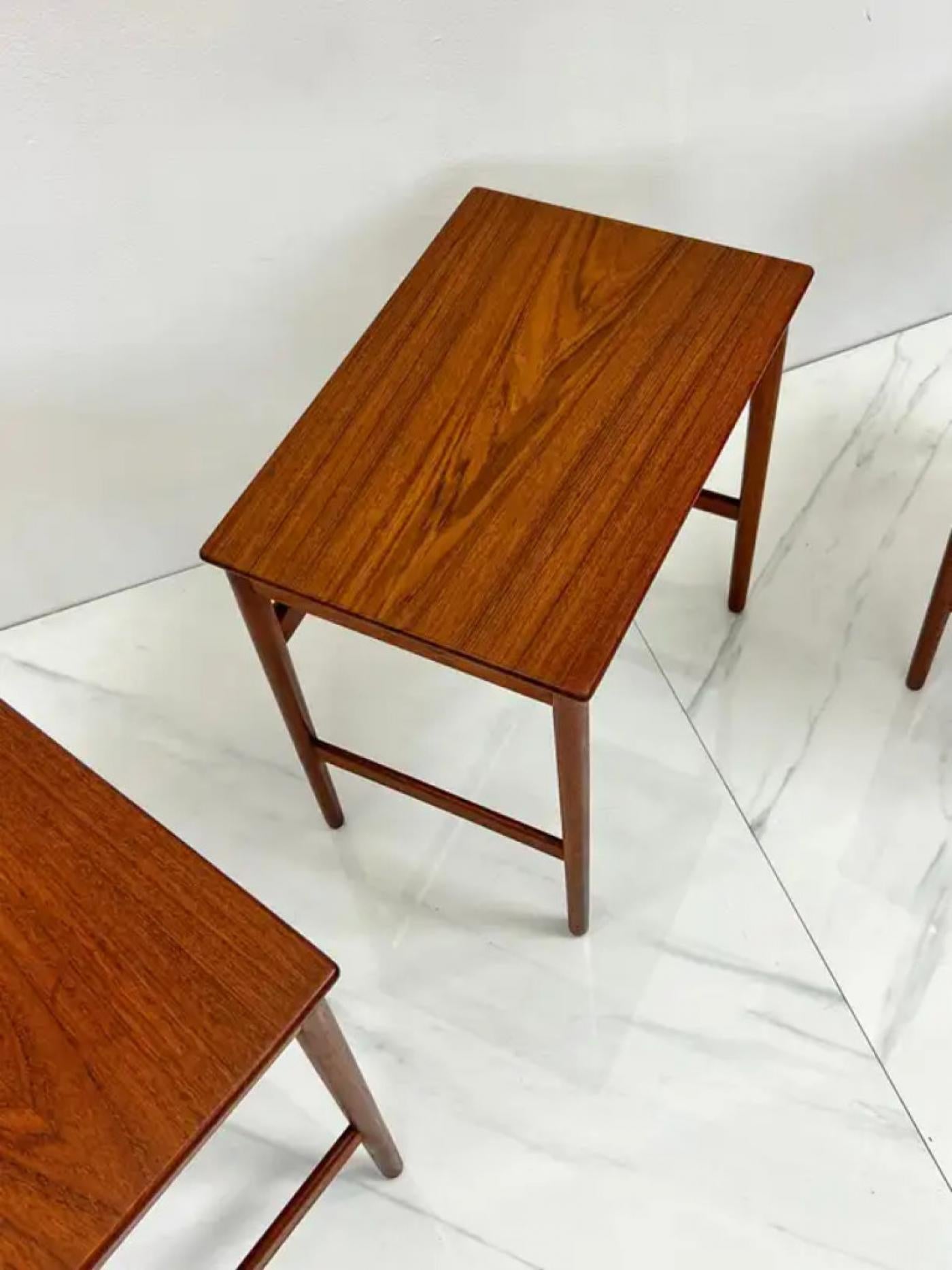 Hans J. Wegner Teak Nesting Tables Set "At-40" for Andreas Tuck, Denmark, 1960s
