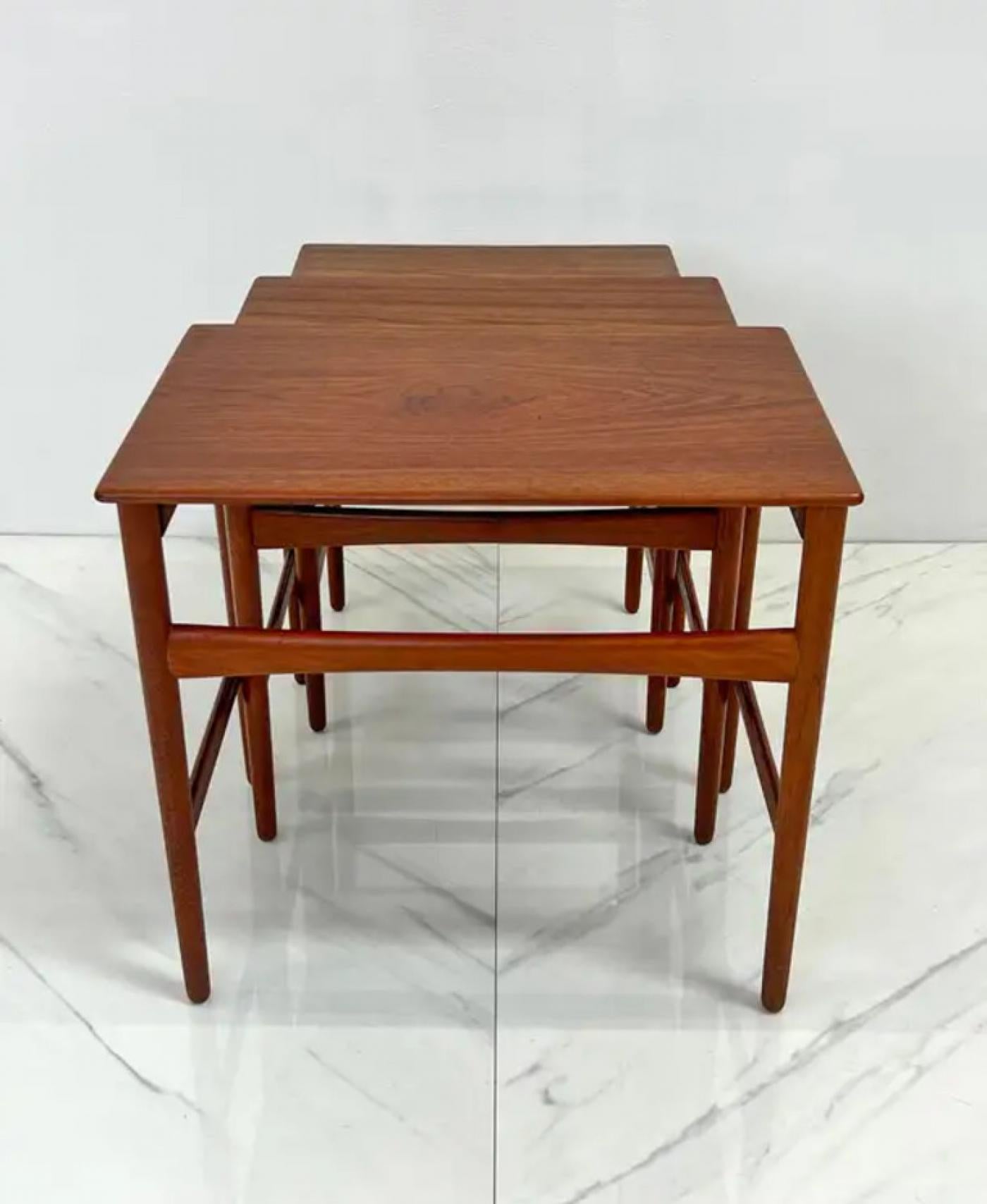 Hans J. Wegner Teak Nesting Tables Set "At-40" for Andreas Tuck, Denmark, 1960s