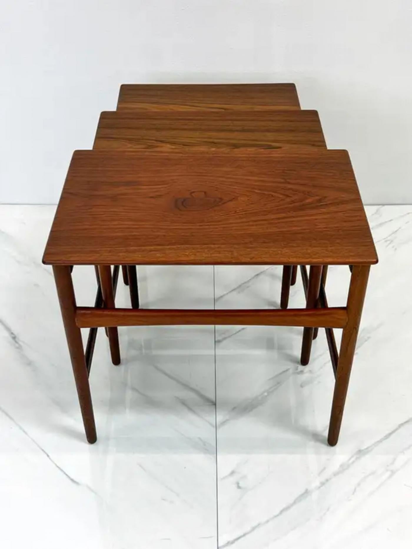 Hans J. Wegner Teak Nesting Tables Set "At-40" for Andreas Tuck, Denmark, 1960s