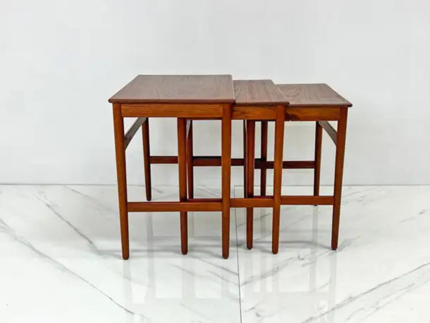 Hans J. Wegner Teak Nesting Tables Set "At-40" for Andreas Tuck, Denmark, 1960s