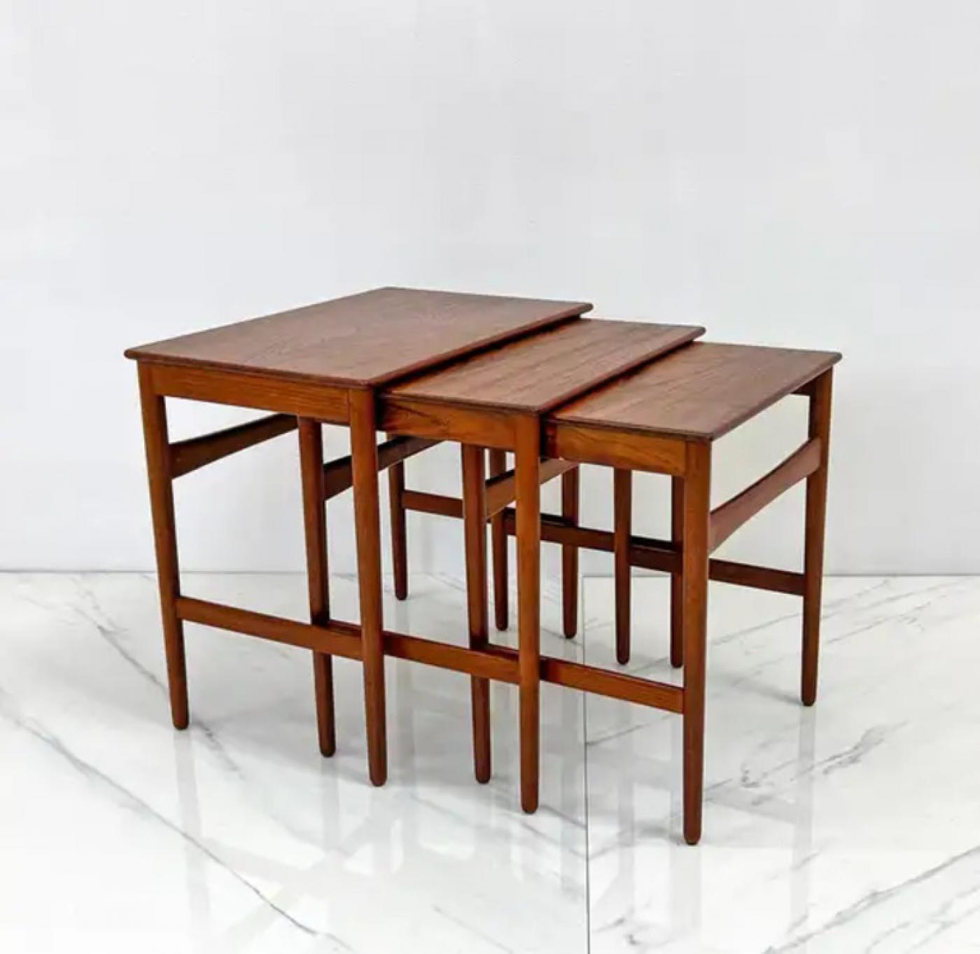 Hans J. Wegner Teak Nesting Tables Set "At-40" for Andreas Tuck, Denmark, 1960s