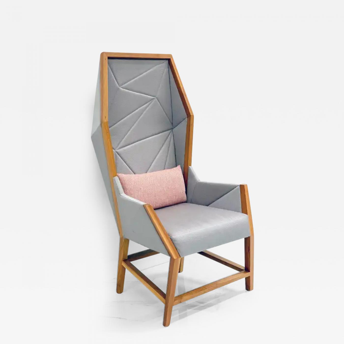 Bias Hooded Lounge Chair, Faceted Wingback Inspired by Louis XV Sentry