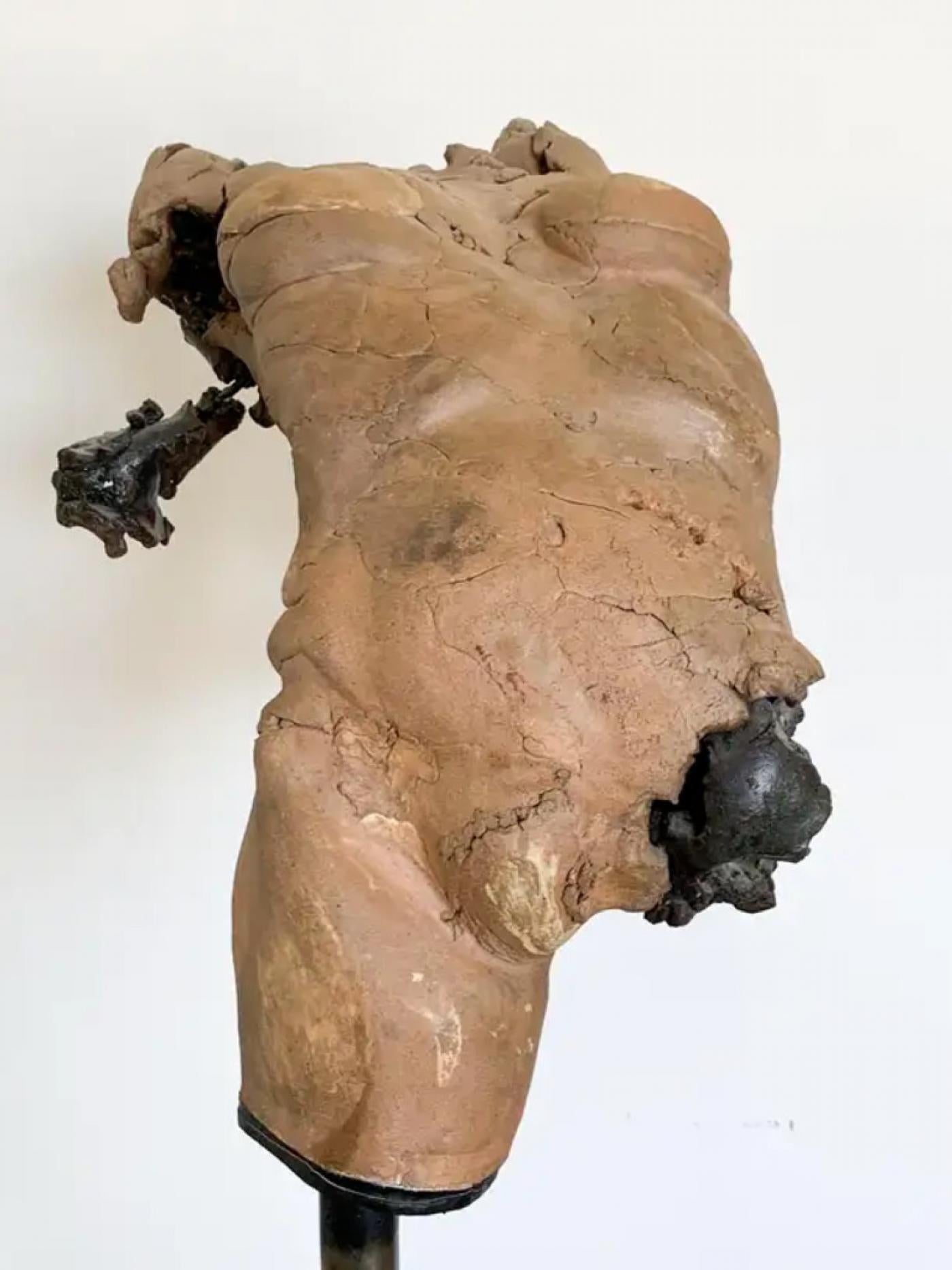 Brutalist Ceramic and Bronze Female Bust "Study on A Female Body", 1970s