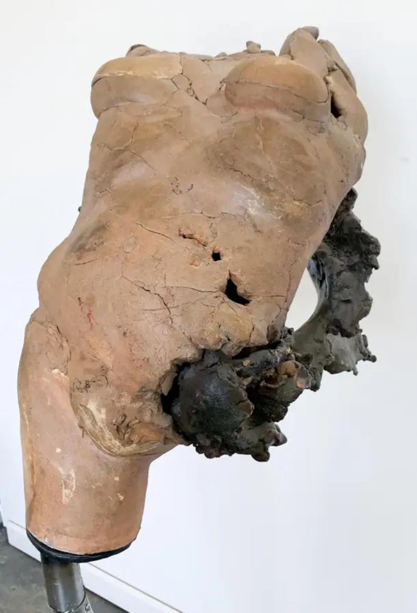 Brutalist Ceramic and Bronze Female Bust "Study on A Female Body", 1970s