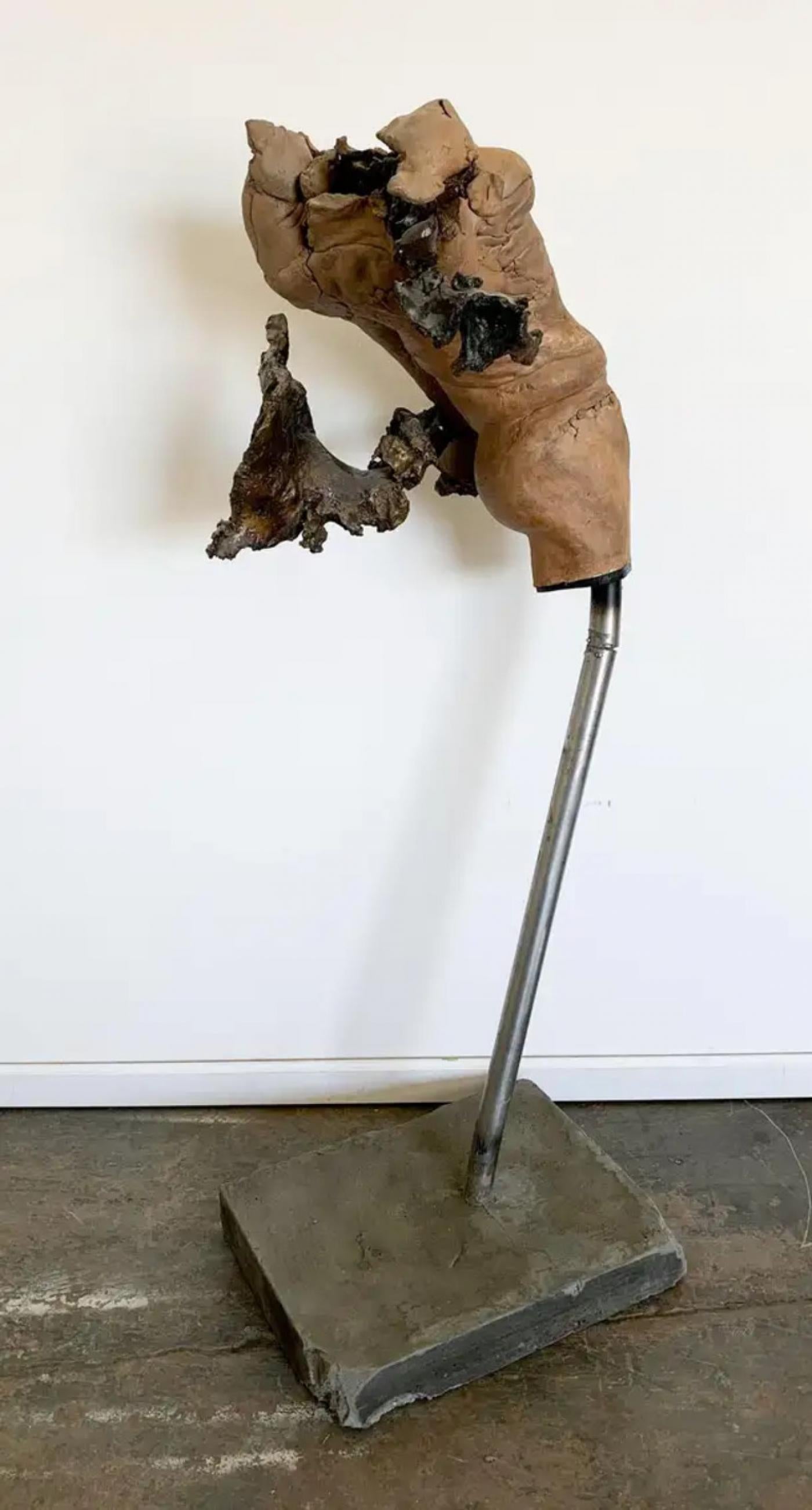 Brutalist Ceramic and Bronze Female Bust "Study on A Female Body", 1970s