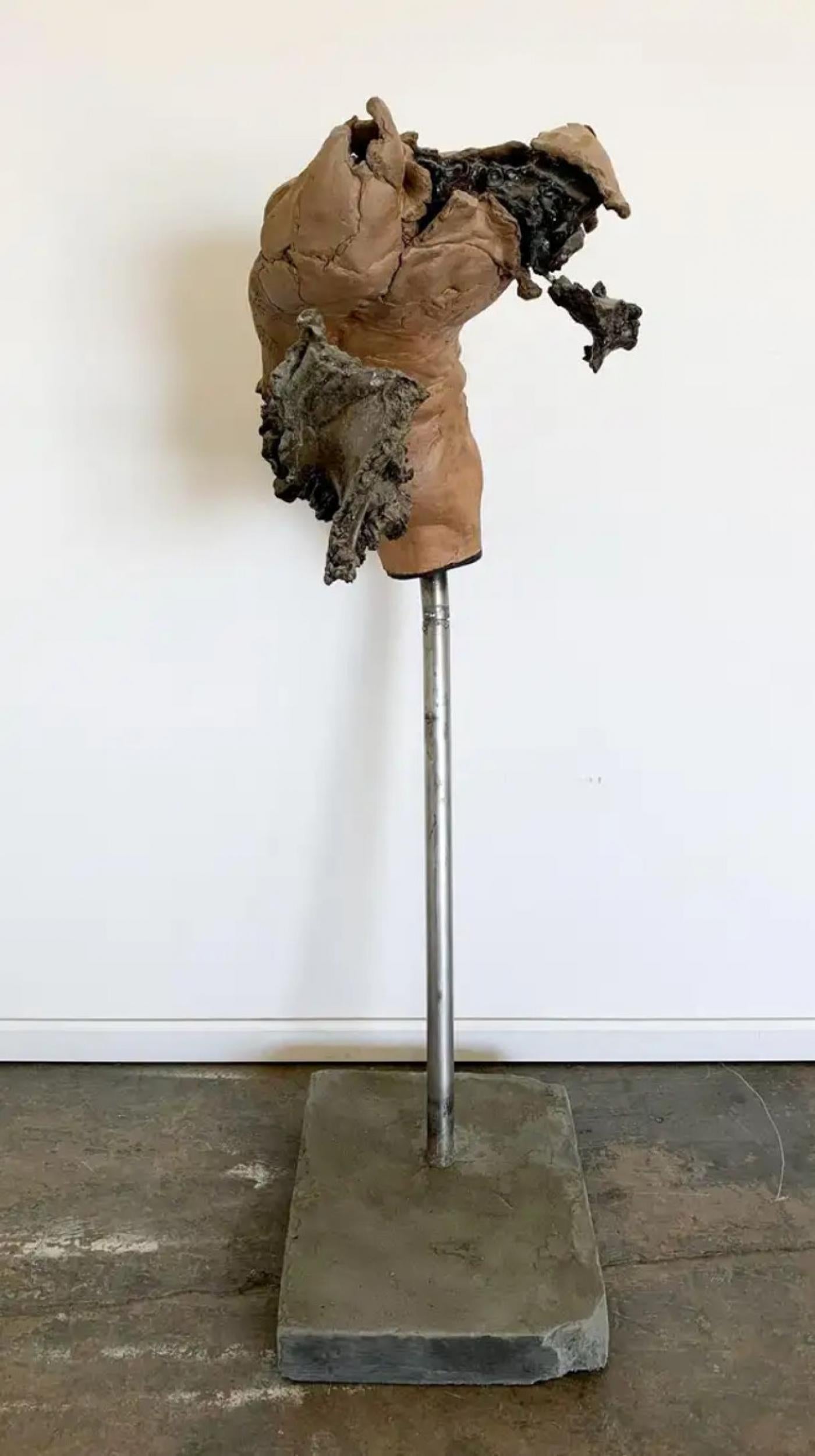 Brutalist Ceramic and Bronze Female Bust "Study on A Female Body", 1970s