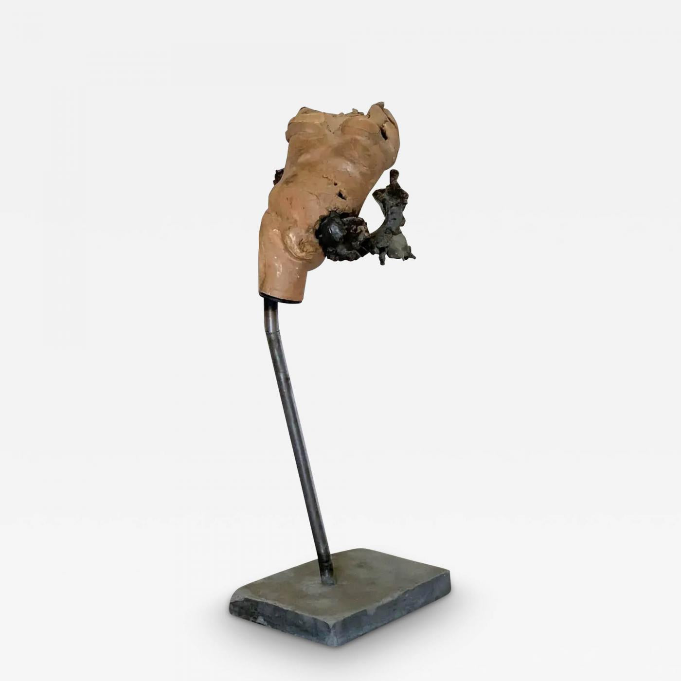 Brutalist Ceramic and Bronze Female Bust "Study on A Female Body", 1970s
