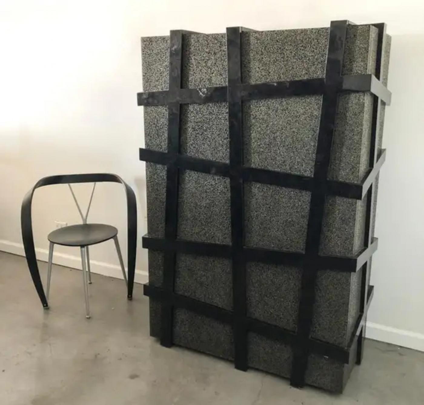 Monumental Large Black Terrazzo Stone and Black Sea Penshell Damar Cabinet