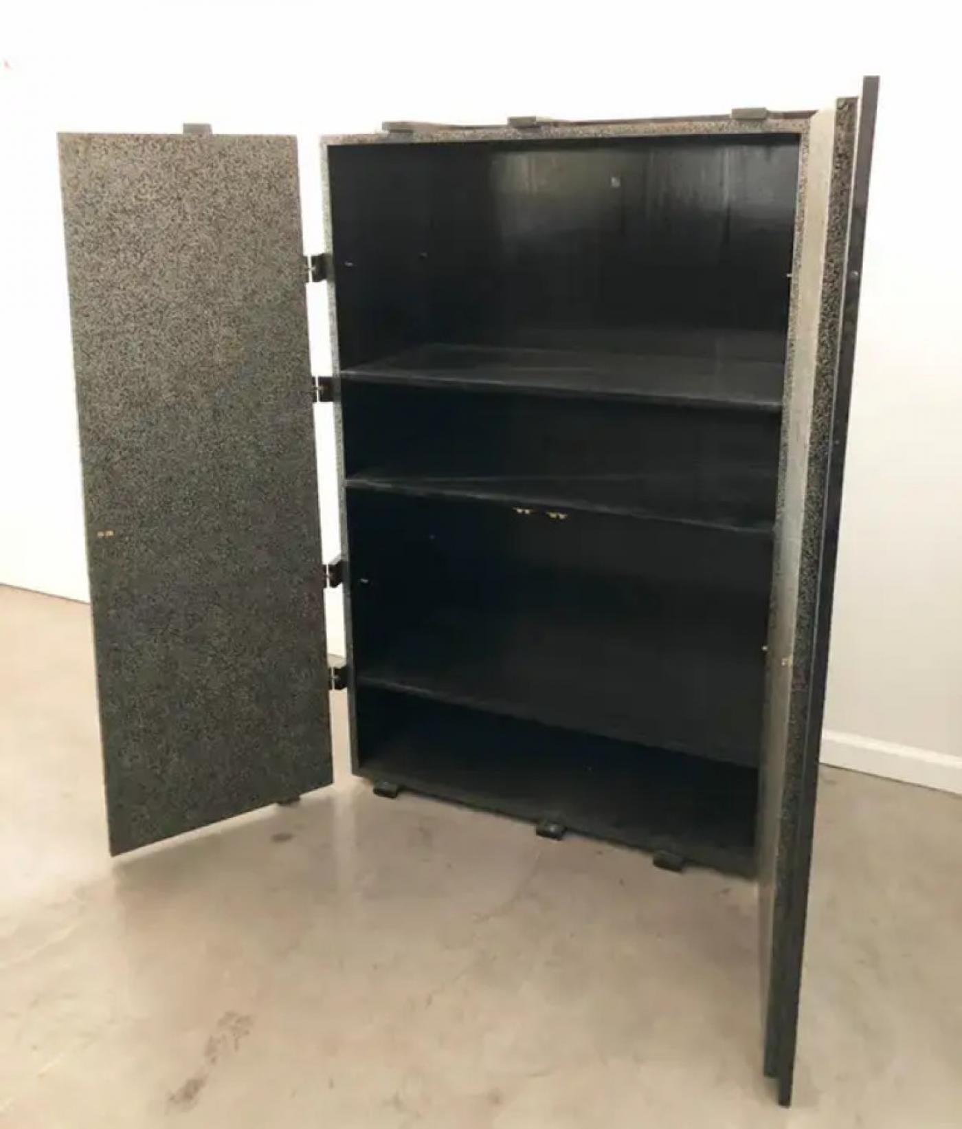 Monumental Large Black Terrazzo Stone and Black Sea Penshell Damar Cabinet