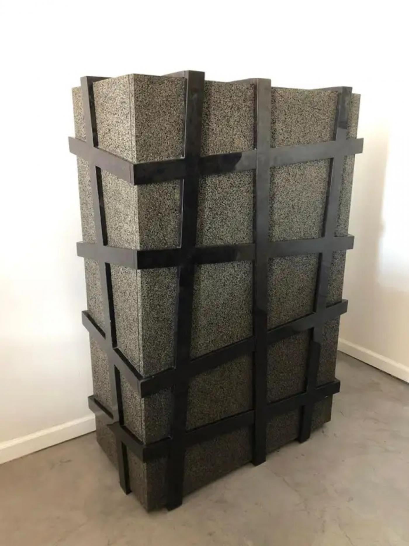 Monumental Large Black Terrazzo Stone and Black Sea Penshell Damar Cabinet