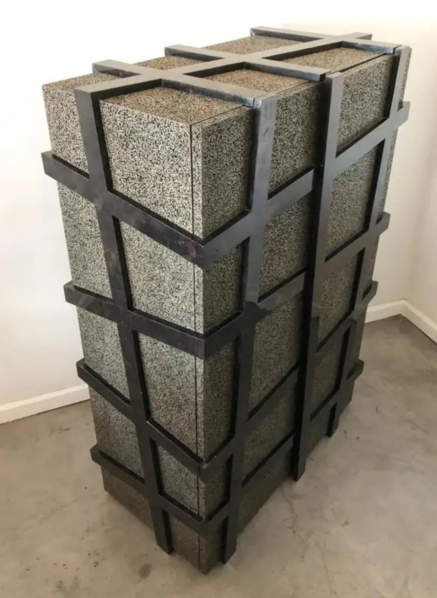 Monumental Large Black Terrazzo Stone and Black Sea Penshell Damar Cabinet