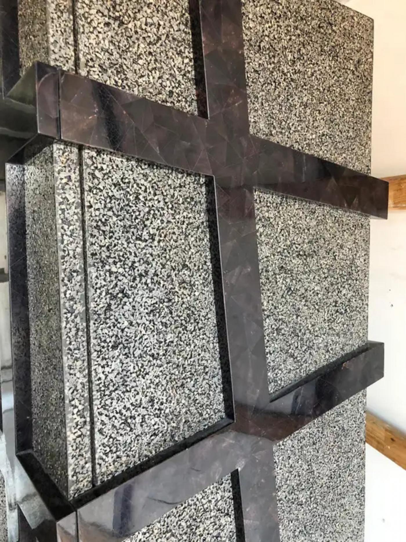Monumental Large Black Terrazzo Stone and Black Sea Penshell Damar Cabinet