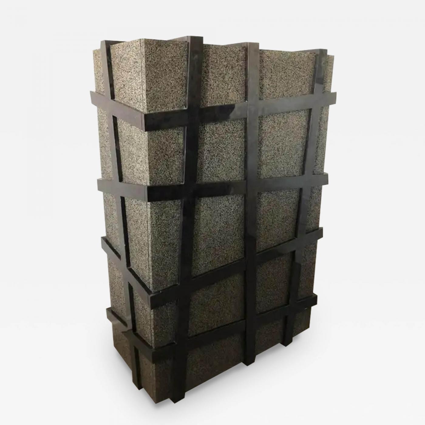 Monumental Large Black Terrazzo Stone and Black Sea Penshell Damar Cabinet