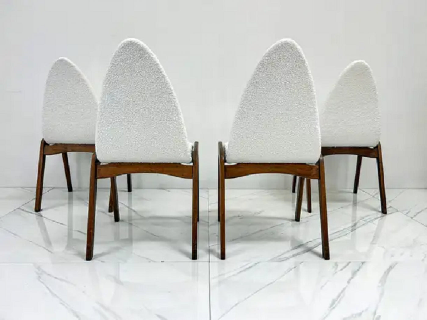 Set of 4 Mid Century Walnut Dining Chairs By Chet Beardsley in White Boucle