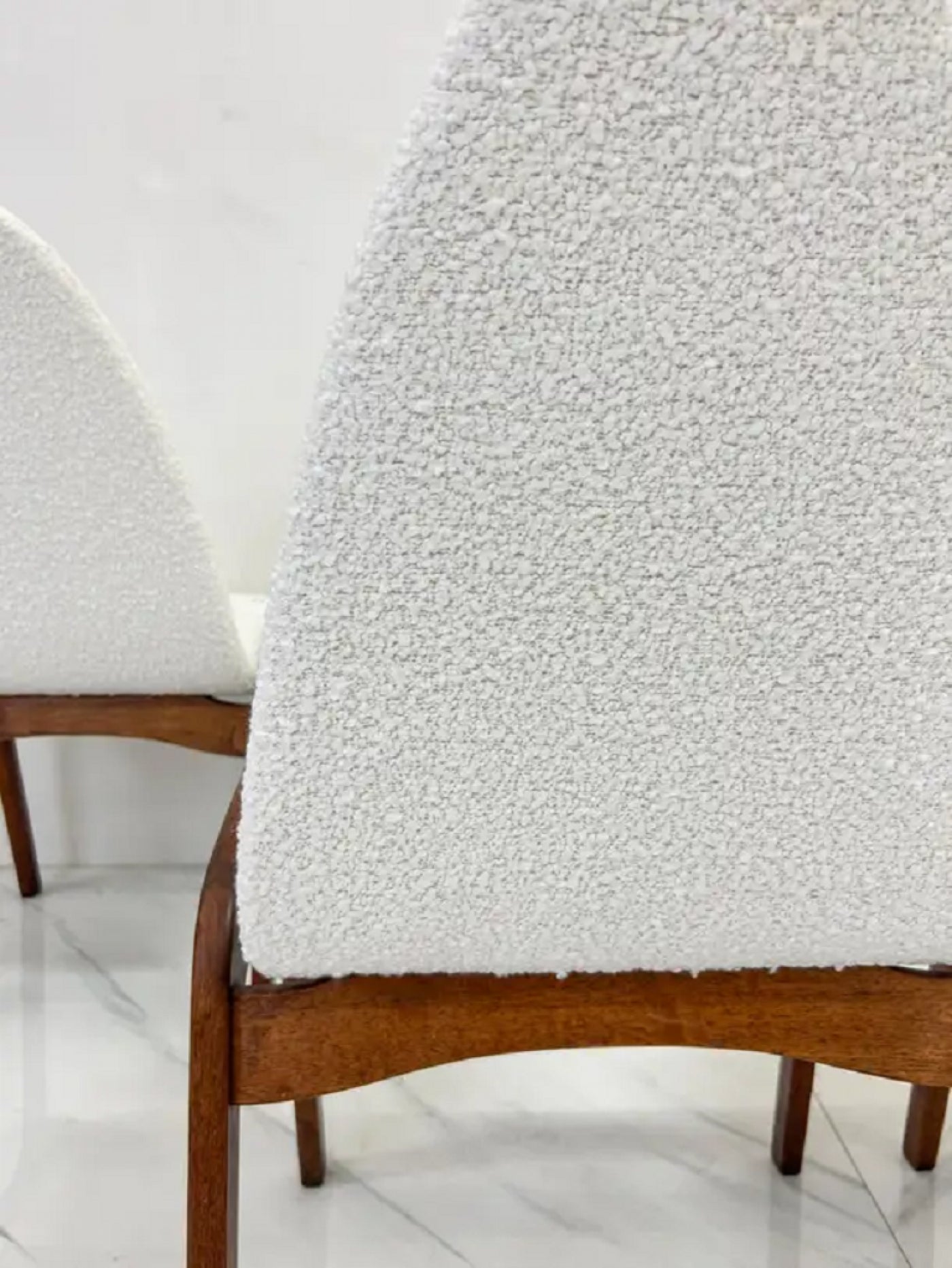 Set of 4 Mid Century Walnut Dining Chairs By Chet Beardsley in White Boucle