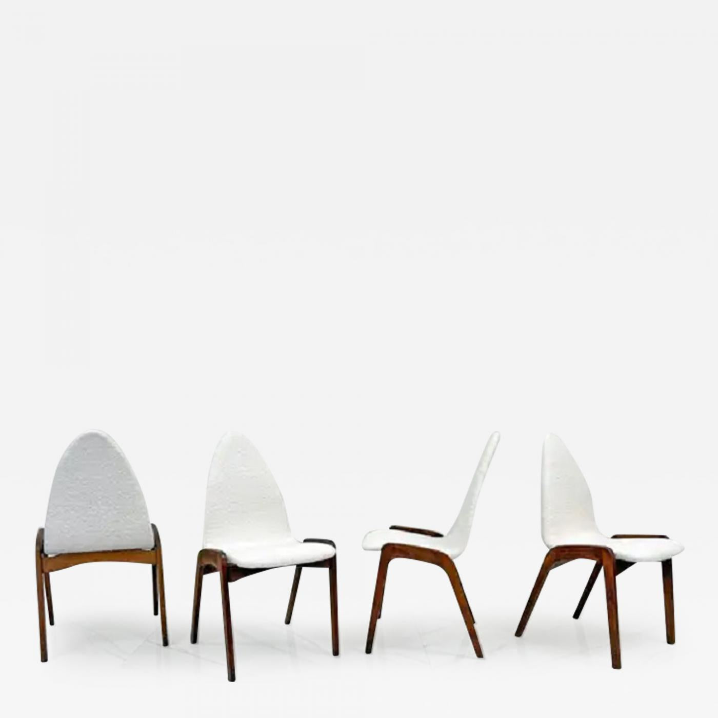 Set of 4 Mid Century Walnut Dining Chairs By Chet Beardsley in White Boucle