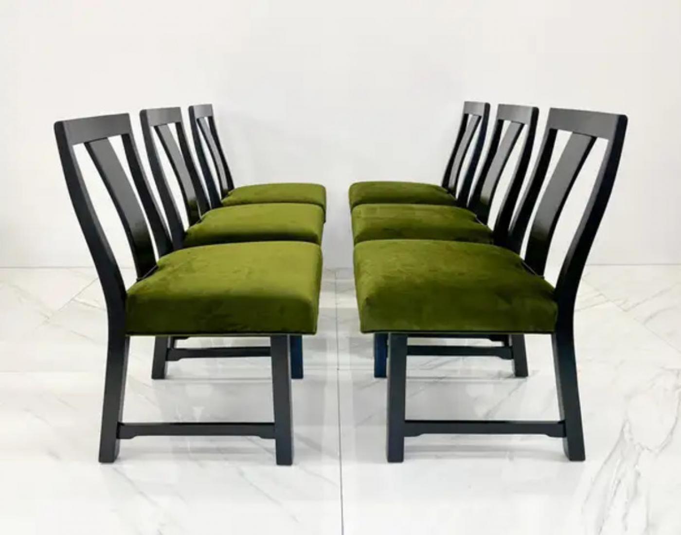 Ebonized Dining Set in Olive Velvet by Edward Wormley, Dunbar, 1950's