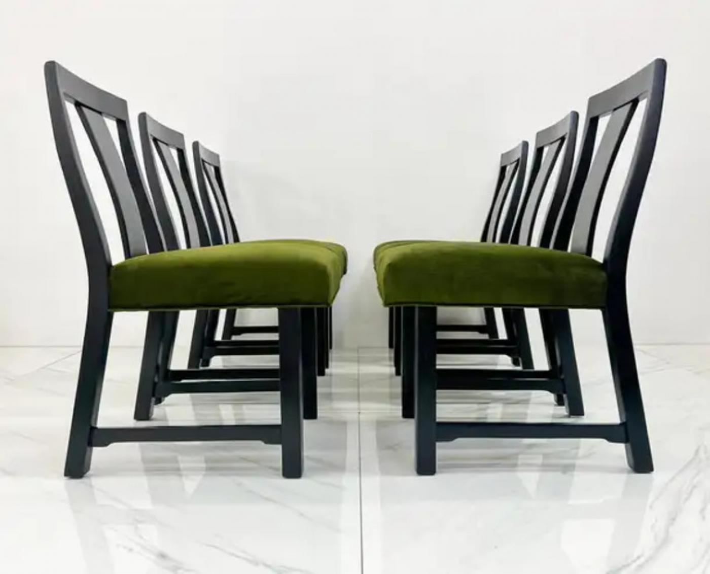 Ebonized Dining Set in Olive Velvet by Edward Wormley, Dunbar, 1950's