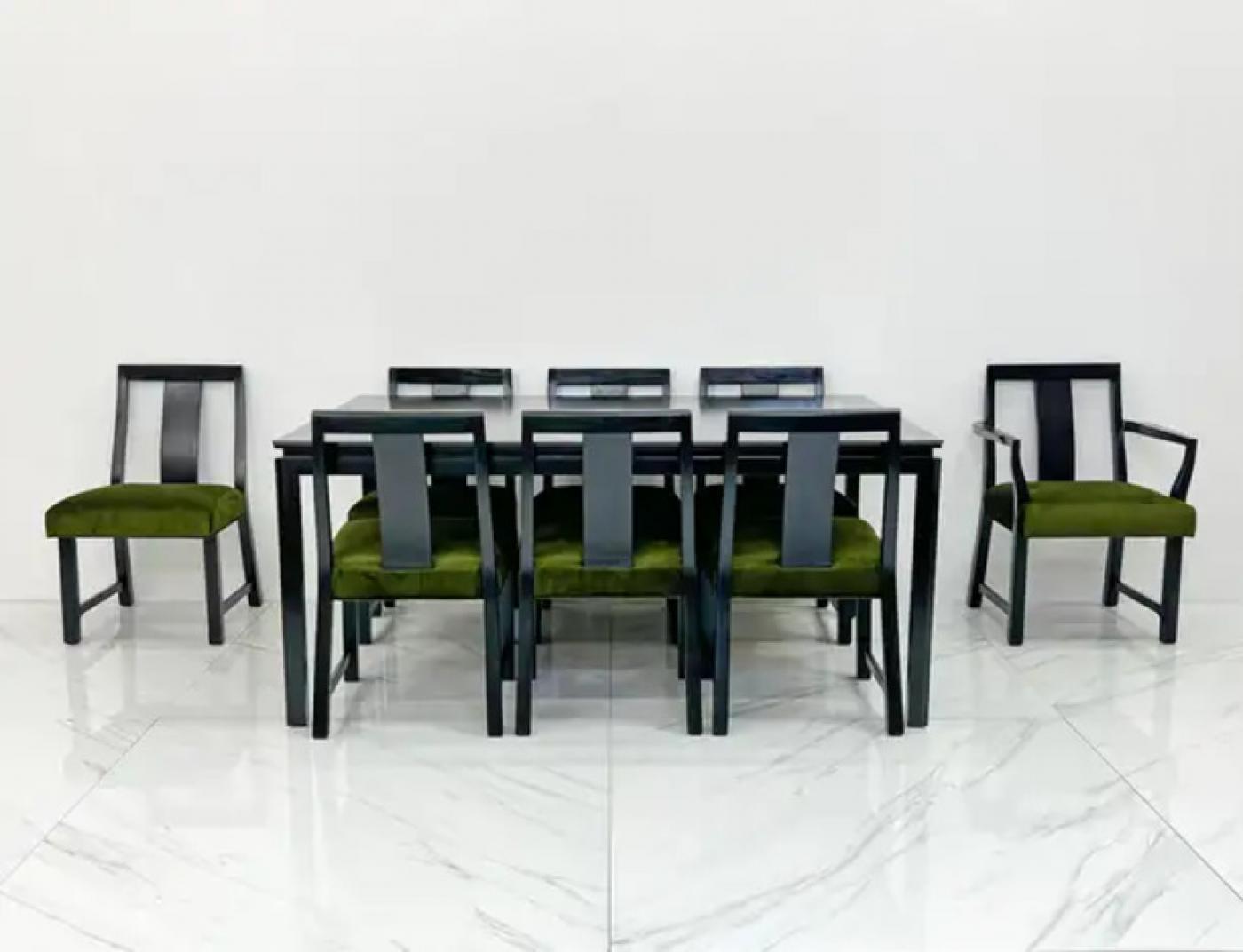 Ebonized Dining Set in Olive Velvet by Edward Wormley, Dunbar, 1950's