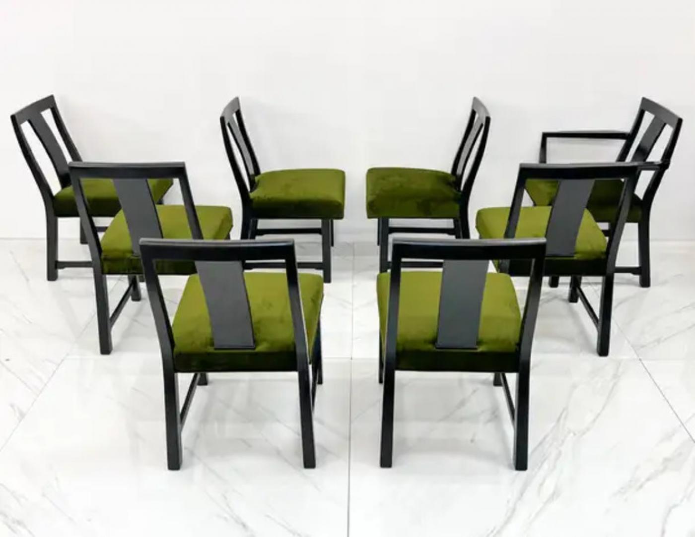 Ebonized Dining Set in Olive Velvet by Edward Wormley, Dunbar, 1950's