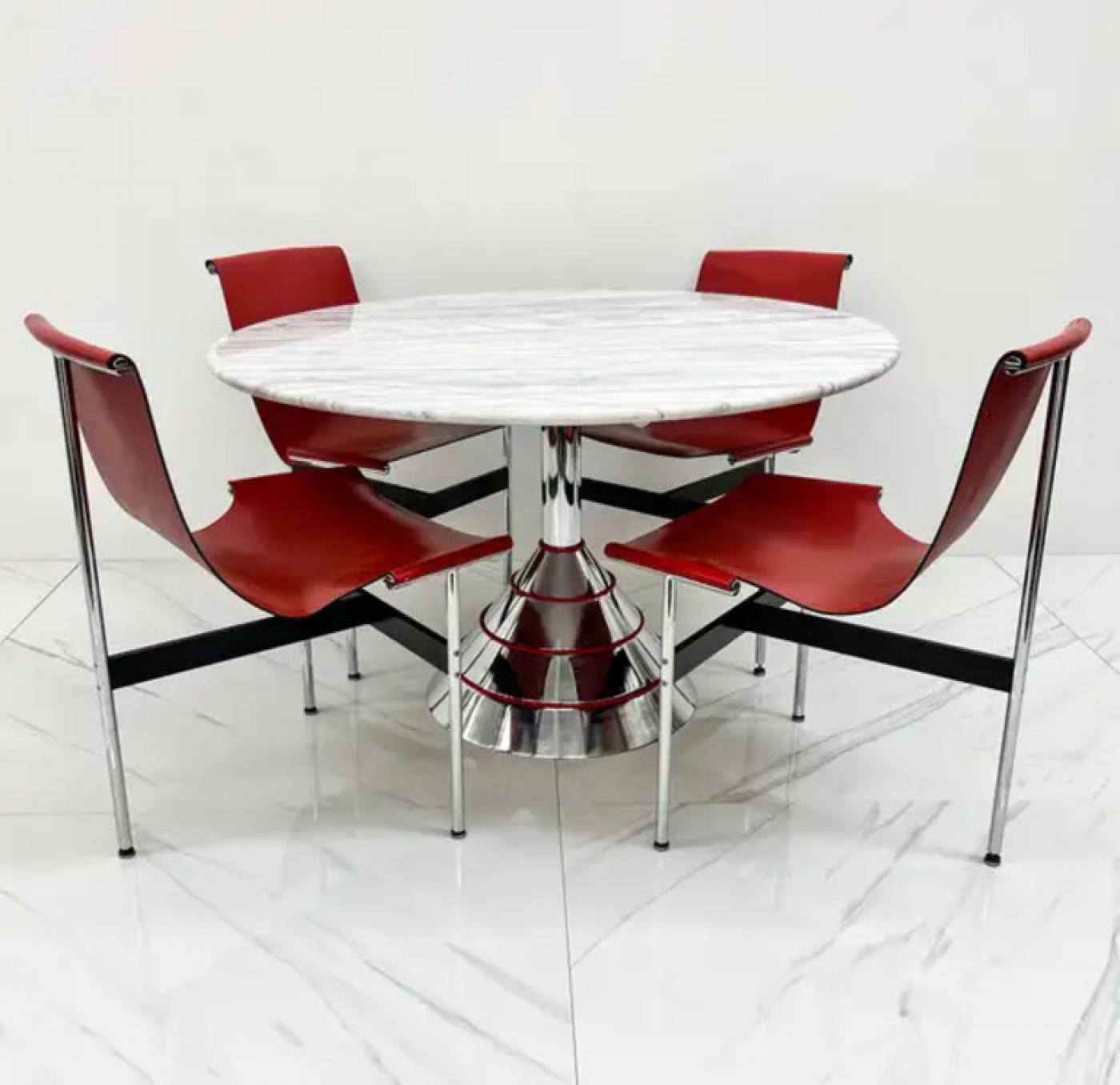1980s Post Modern Memphis Milano Style Dining Table, Carrara Marble Top