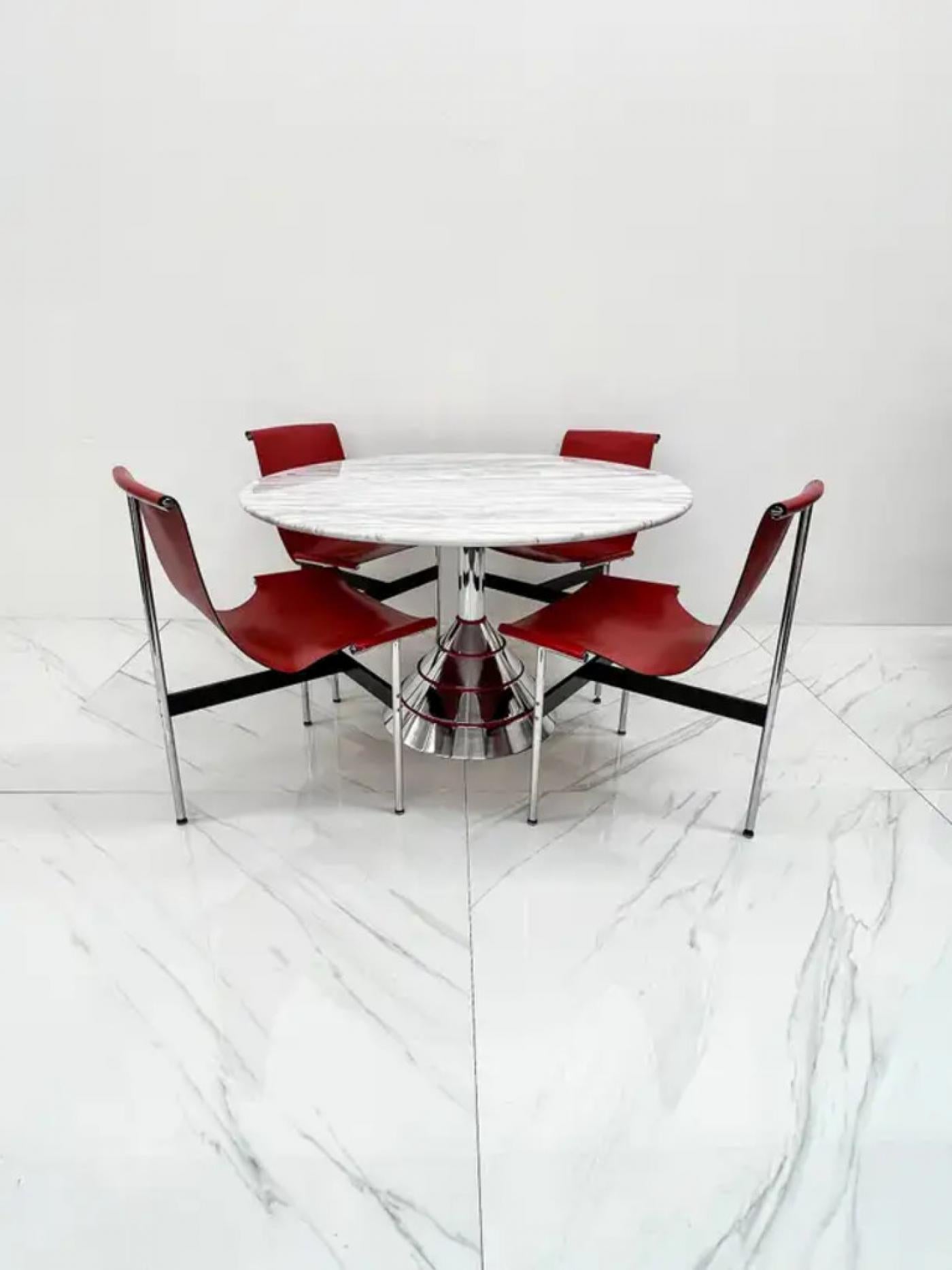 1980s Post Modern Memphis Milano Style Dining Table, Carrara Marble Top