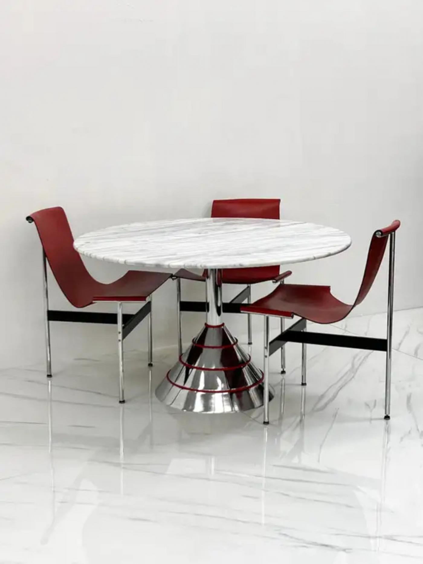 1980s Post Modern Memphis Milano Style Dining Table, Carrara Marble Top