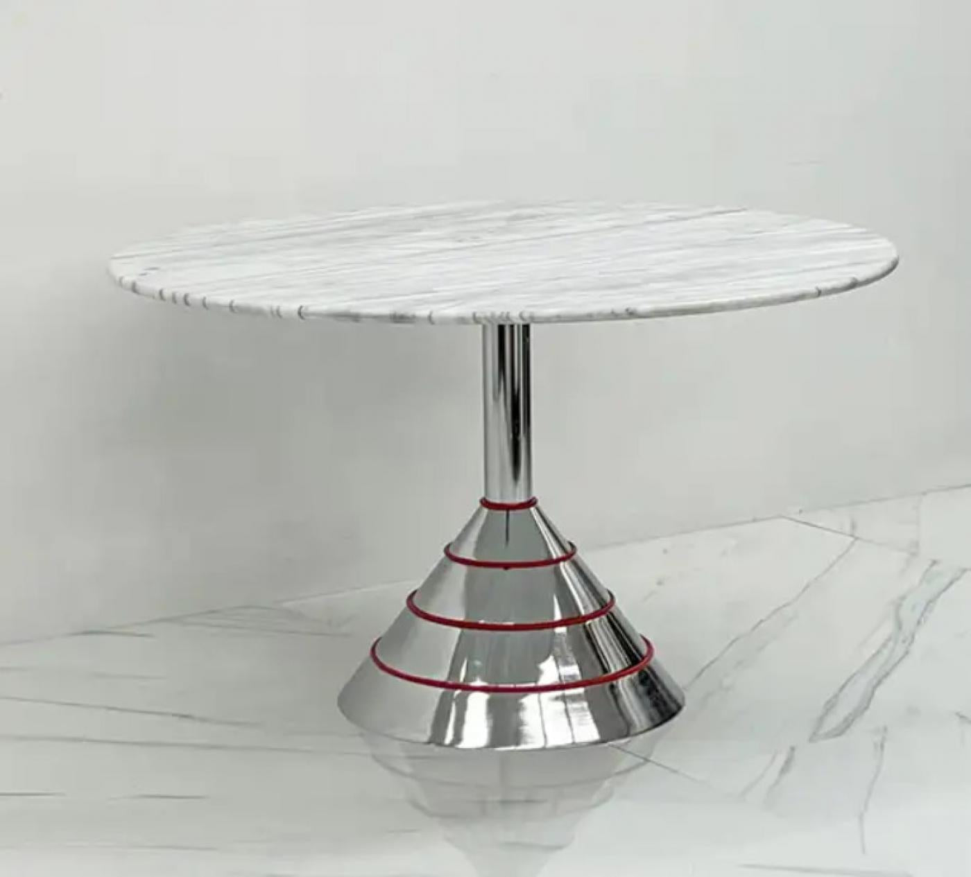 1980s Post Modern Memphis Milano Style Dining Table, Carrara Marble Top