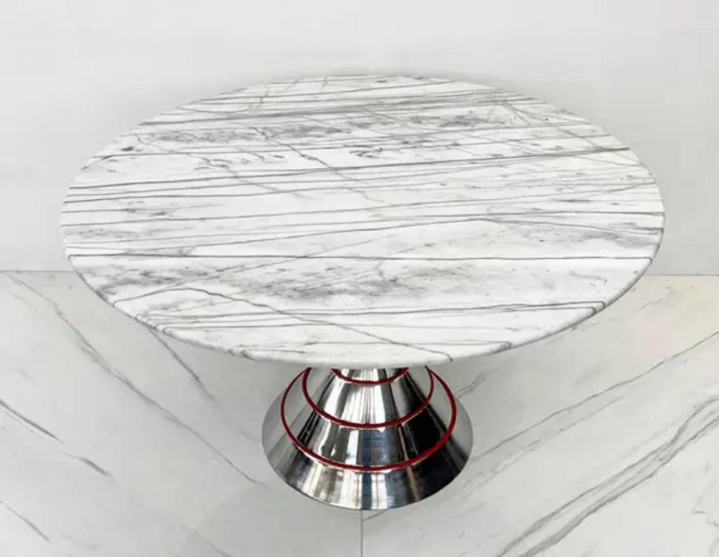 1980s Post Modern Memphis Milano Style Dining Table, Carrara Marble Top