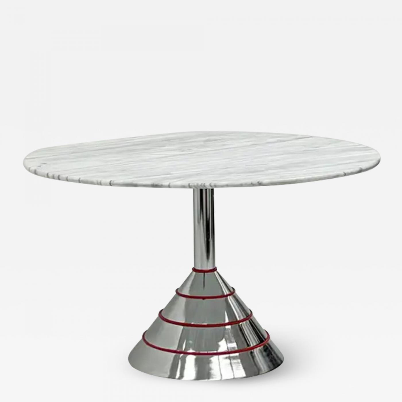 1980s Post Modern Memphis Milano Style Dining Table, Carrara Marble Top