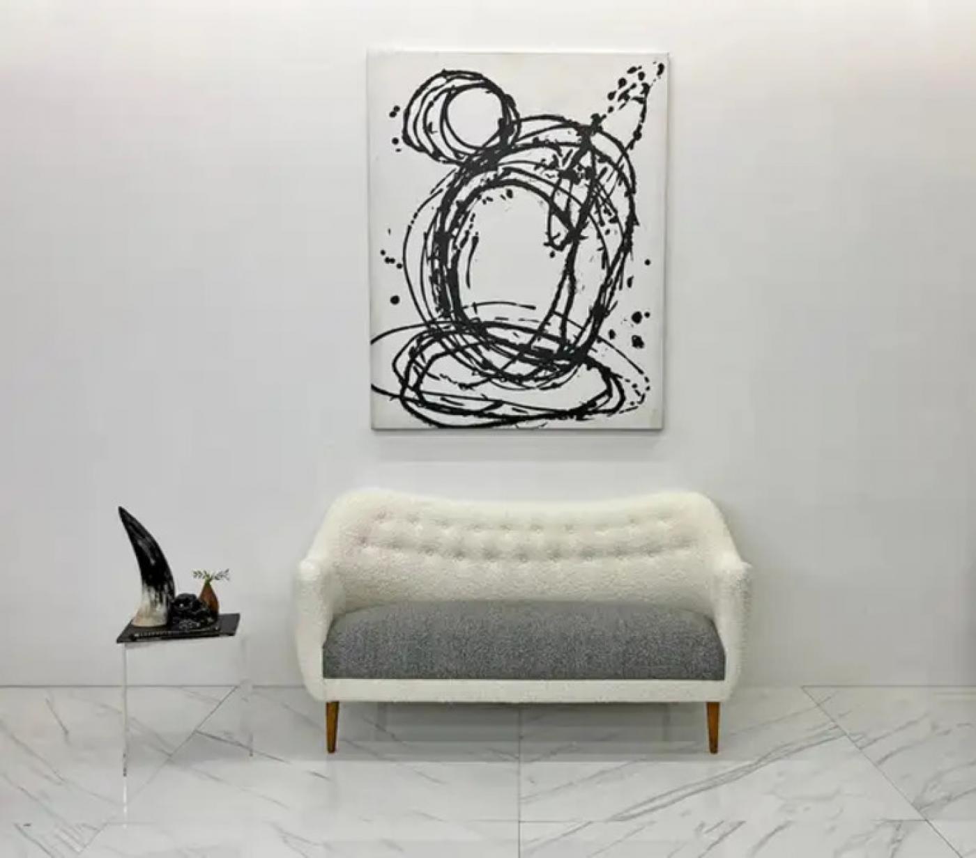 Rare Finn Juhl Bovirke BO64 Sofa in Fine Belgian Two-Toned Boucle