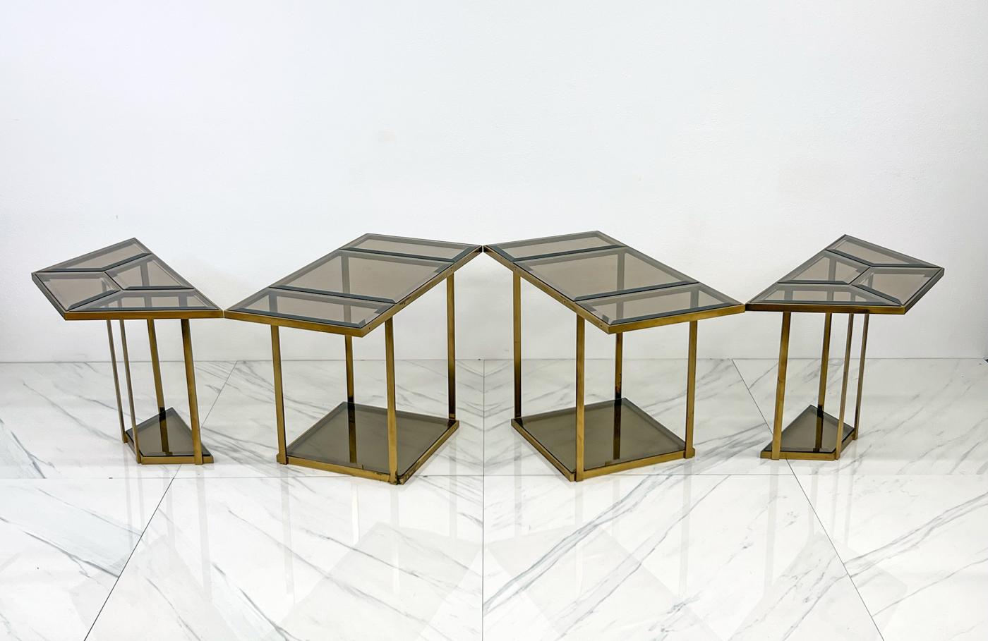 Smoked Glass Brass Puzzle Dining Table After Gabriella Crespi, Italy, 1970's