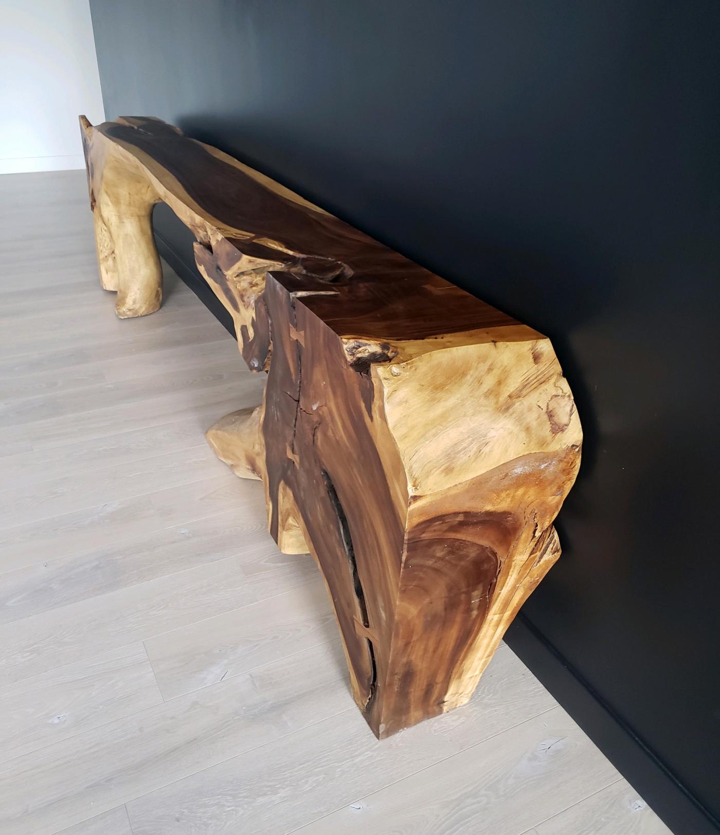 Monumental Free Form Acacia Console Table In the Style of George Nakashima
